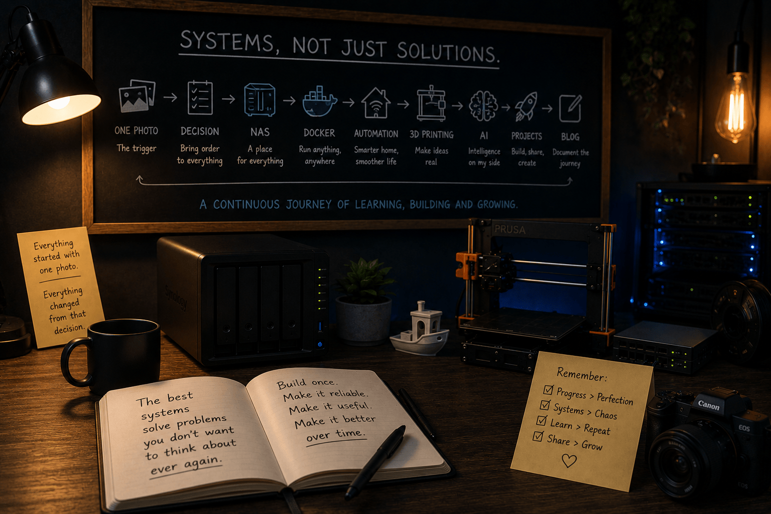 A systems-first workspace that ties the whole story together