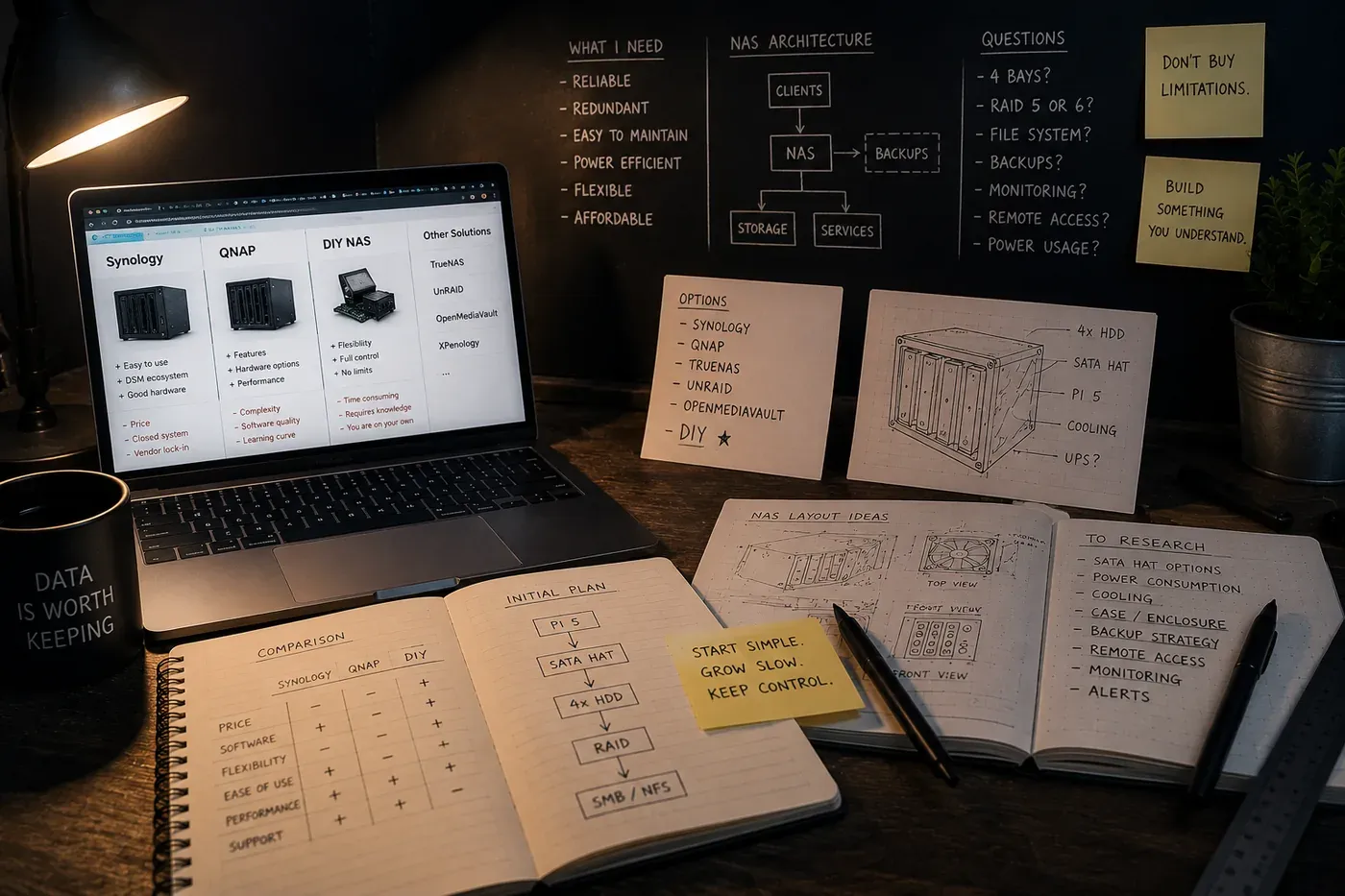 Research notes and storage planning sketches
