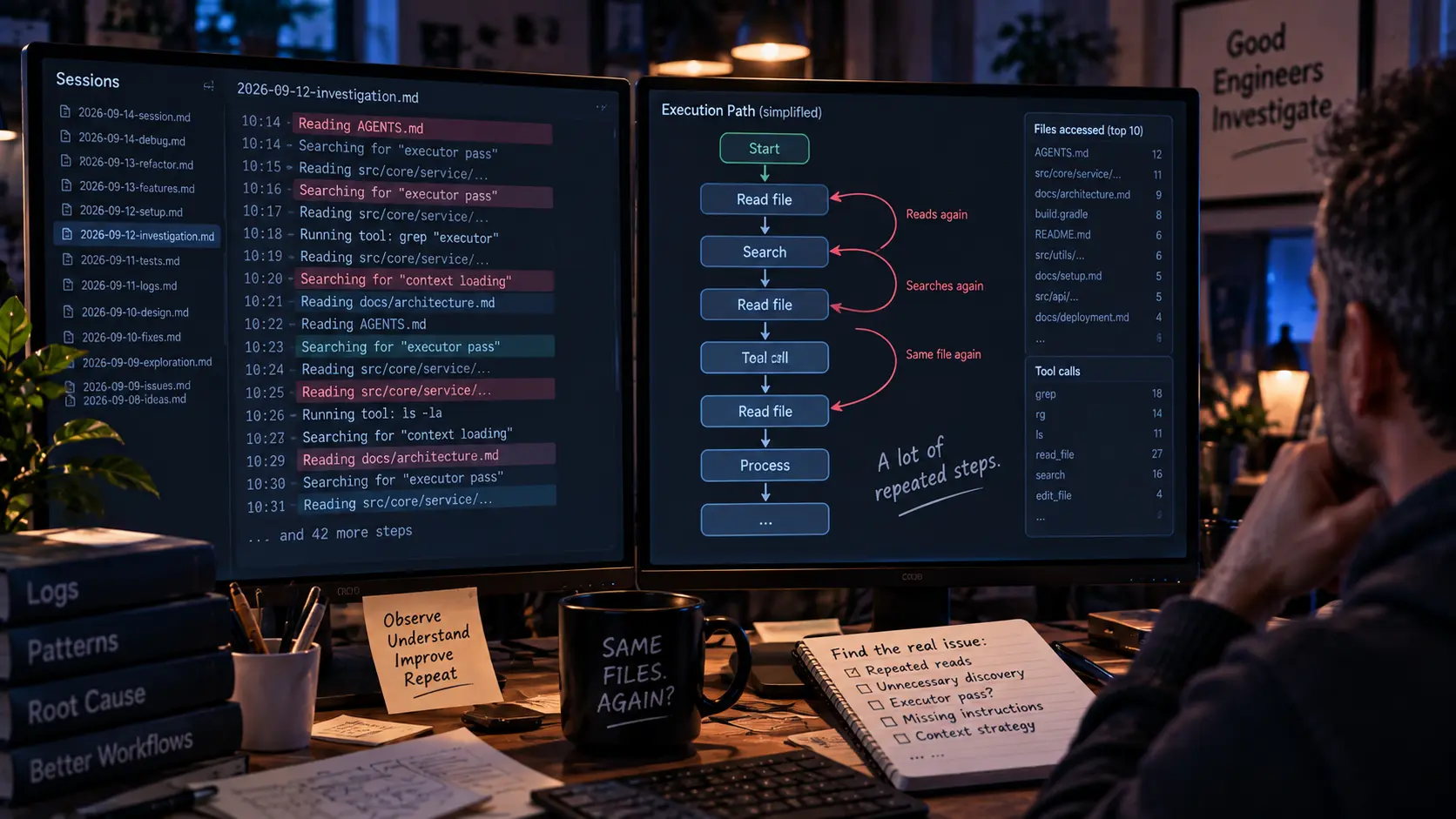 Looking at the execution path made the repeated work much easier to see.